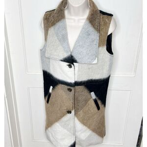 BLACK RIVET Women’s Wool Buffalo Plaid Button Front Sleeveless Vest/Coat Size S